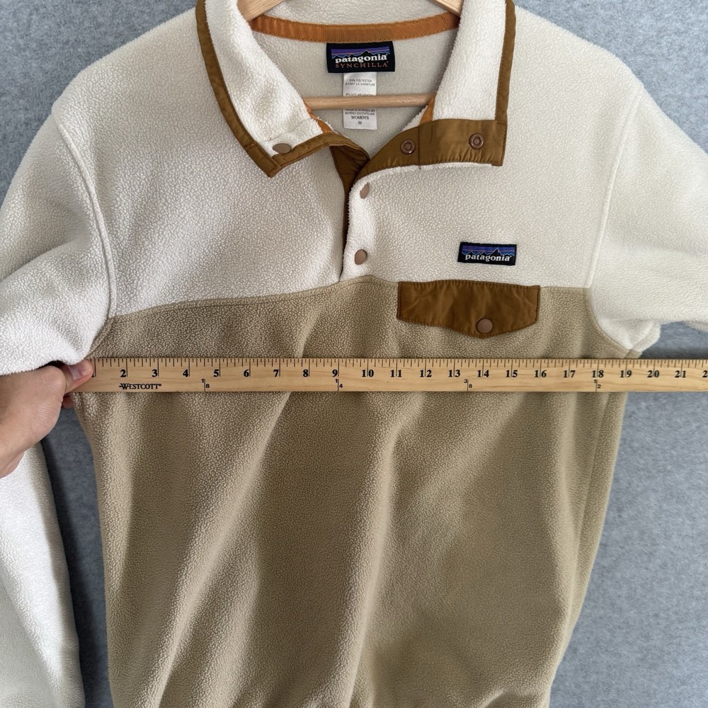 Patagonia Sweater Womens Medium White Tan Synchilla Snap-T Fleece Pullover - Picture 7 of 9